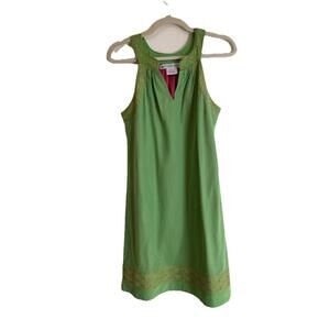 Gretchen Scott 100% Cotton Green Embroidered Gold Tunic Tank Dress S